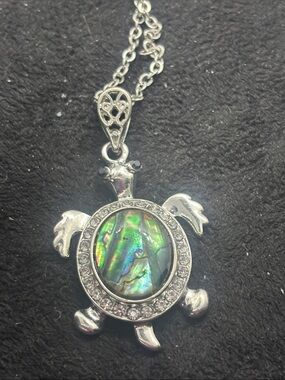 Abalone Shell Turtle Pendant Necklace in Green-Blue - Unbranded